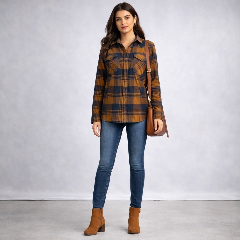 Levi's Tan Blue Plaid Long Sleeve Shacket Jacket 100% Cotton Size Small